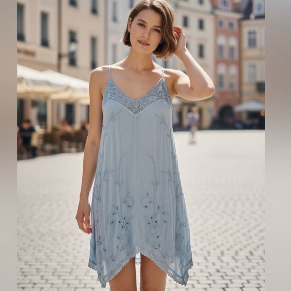 Free People Blue Tiered Strappy Dress